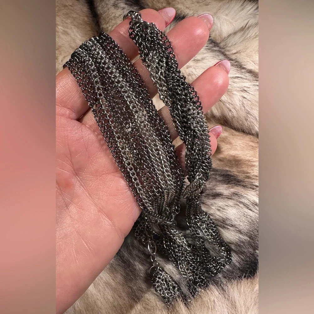 Brutalist Braided Graduating Multi-Chain Steel Nickel Necklace